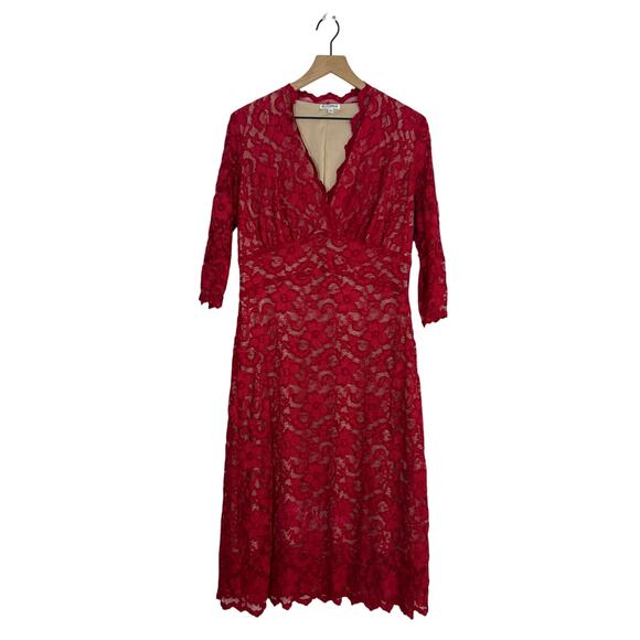 Kiyonna Midi Cocktail Dress Size 0X 10 12 L Red Floral Lace Party Formal Evening - Picture 2 of 10